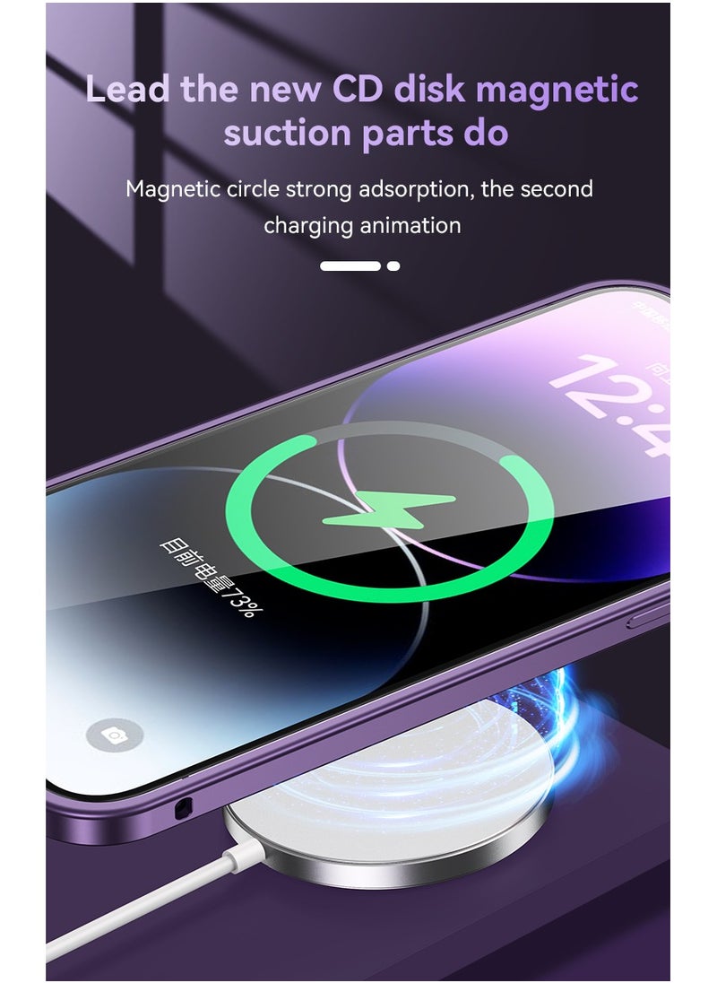 Color Fans - Magnetic Back Cover for iPhone 13 Pro Max 6.7 inch Spring Buckle Metal Edge Case Purple - Image 1