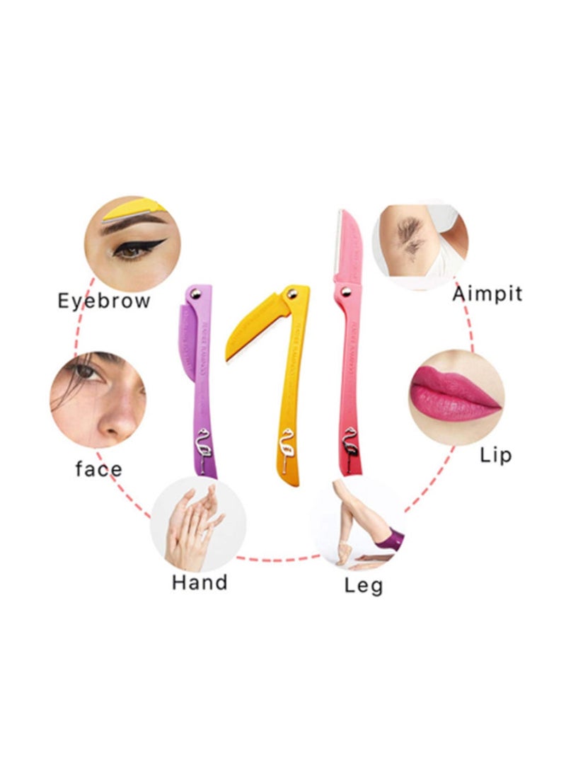 Feather-Flamingo 3-Piece Facial Touch-Up Razor Set Yellow/Pink/Purple 15cm - Image 2