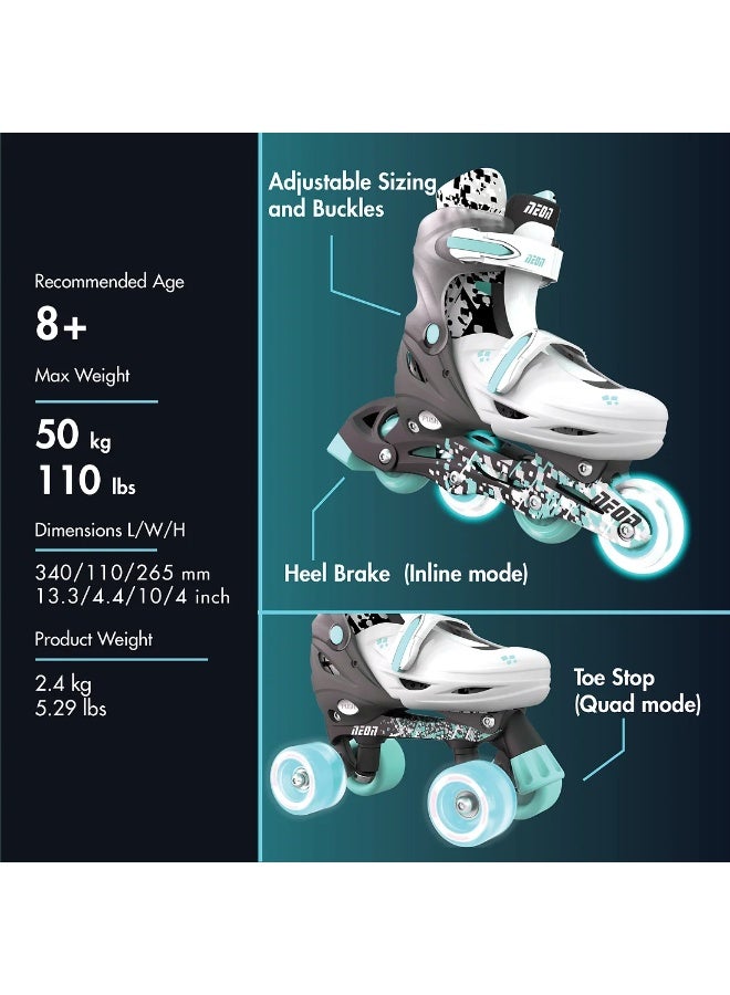 Neon Combo Cyber Skates Grey/Teal (Size 12-2) 2 In 1 Combo Skates - Image 2