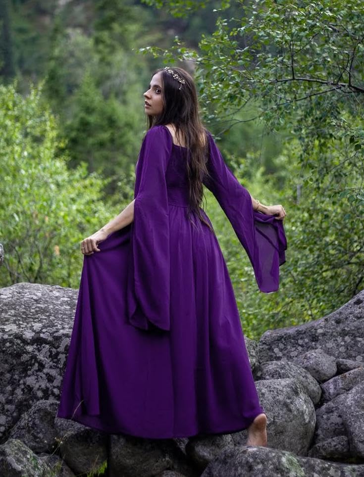 Scarlet Darkness Renaissance Dress Women Medieval Witch Costume Slit Sleeve Long Flowy Fairy Dresses Purple M - Image 3