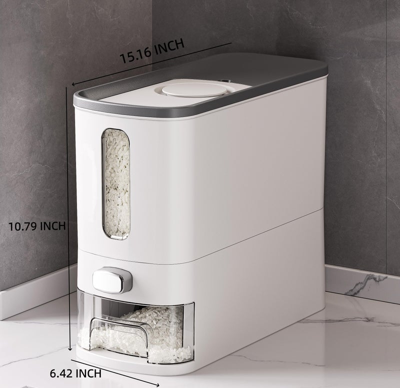 IEEK Rice Dispenser 12 Lbs,Large Cereal Dry Food Storage Containers Rice Storage Container Sealed Moisture Proof with Measuring Cup for Kitchen Pantry Household, White and Grey - Image 5