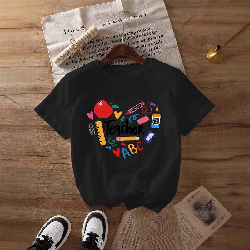 Independent Station Women'S Tops Round Neck Cartoon Printed Short-Sleeved T-Shirt-M - Image 3
