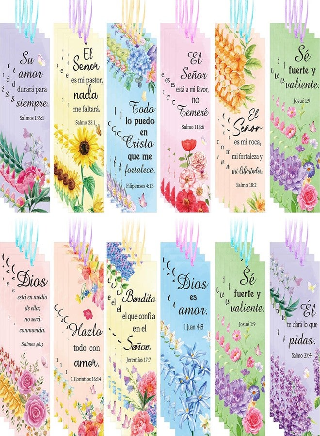 Skyygemm 120 Pcs Spanish Religious Bible Verse Bookmarks Bible Separators Spanish with Colored Rope Separadores De Biblia En Español Inspirational Christian Bookmarks Gifts for Women Church Prayer - Image 1