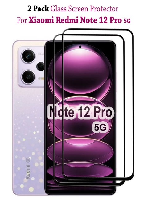 عبوتان من واقي الشاشة الزجاجي المقوى لهاتف Xiaomi Redmi Note 12 Pro 5G - أسود