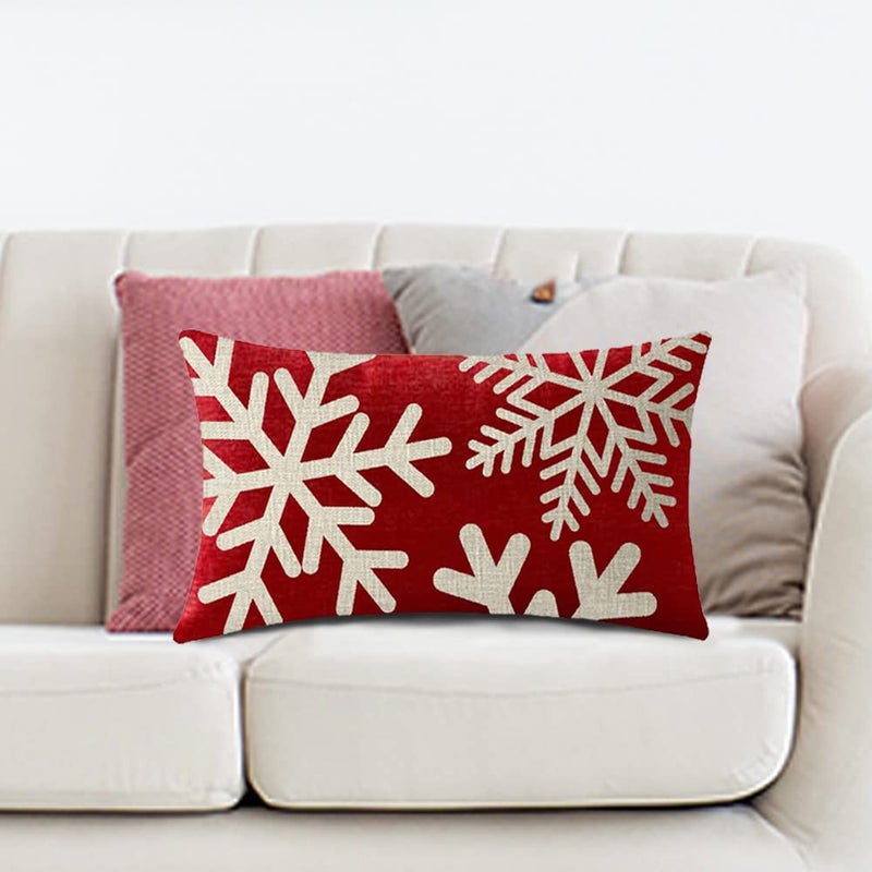 NIDITW Happy Holidays Snowflakes Falling Red Cotton Linen Throw Pillow case Cushion Cover Sofa Chair Decorative Rectangle 12x20 Inches (37) - Image 3