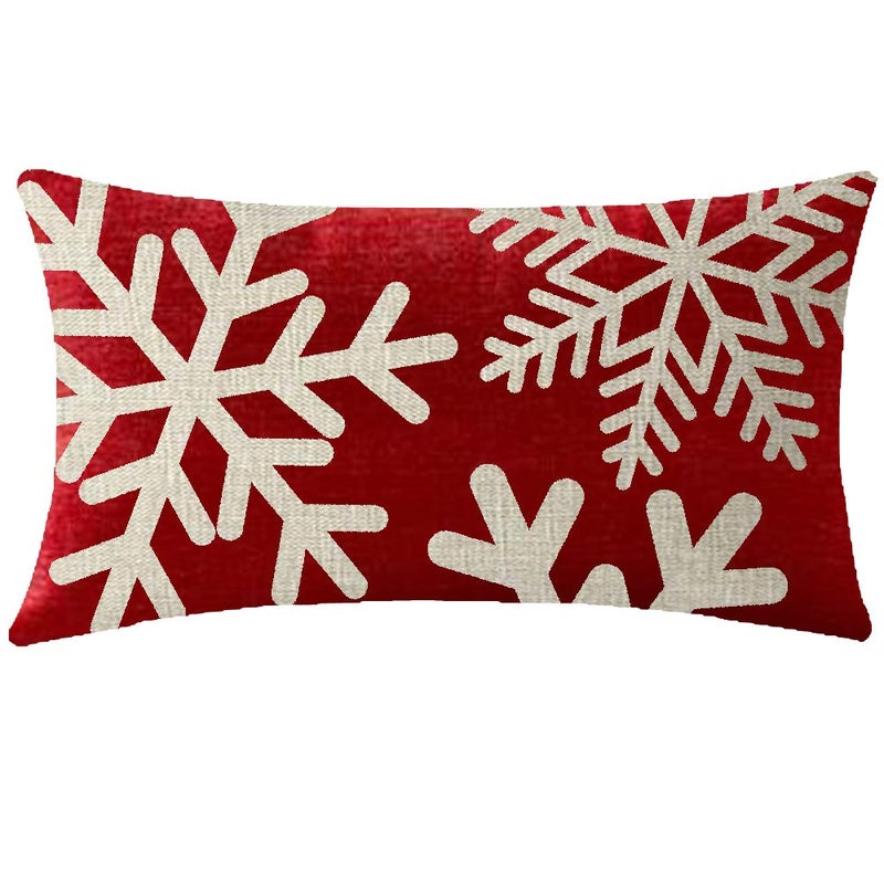 NIDITW Happy Holidays Snowflakes Falling Red Cotton Linen Throw Pillow case Cushion Cover Sofa Chair Decorative Rectangle 12x20 Inches (37) - Image 1