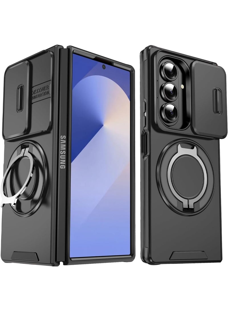 Barakah Samsung Galaxy Z Fold7 Case, Heavy Duty Shockproof Cover with Slide Camera Protection, Military Grade Drop Resistant with 360° Rotating Kickstand, Full Body Armor Case for Galaxy Z Fold 7, Black - Image 1