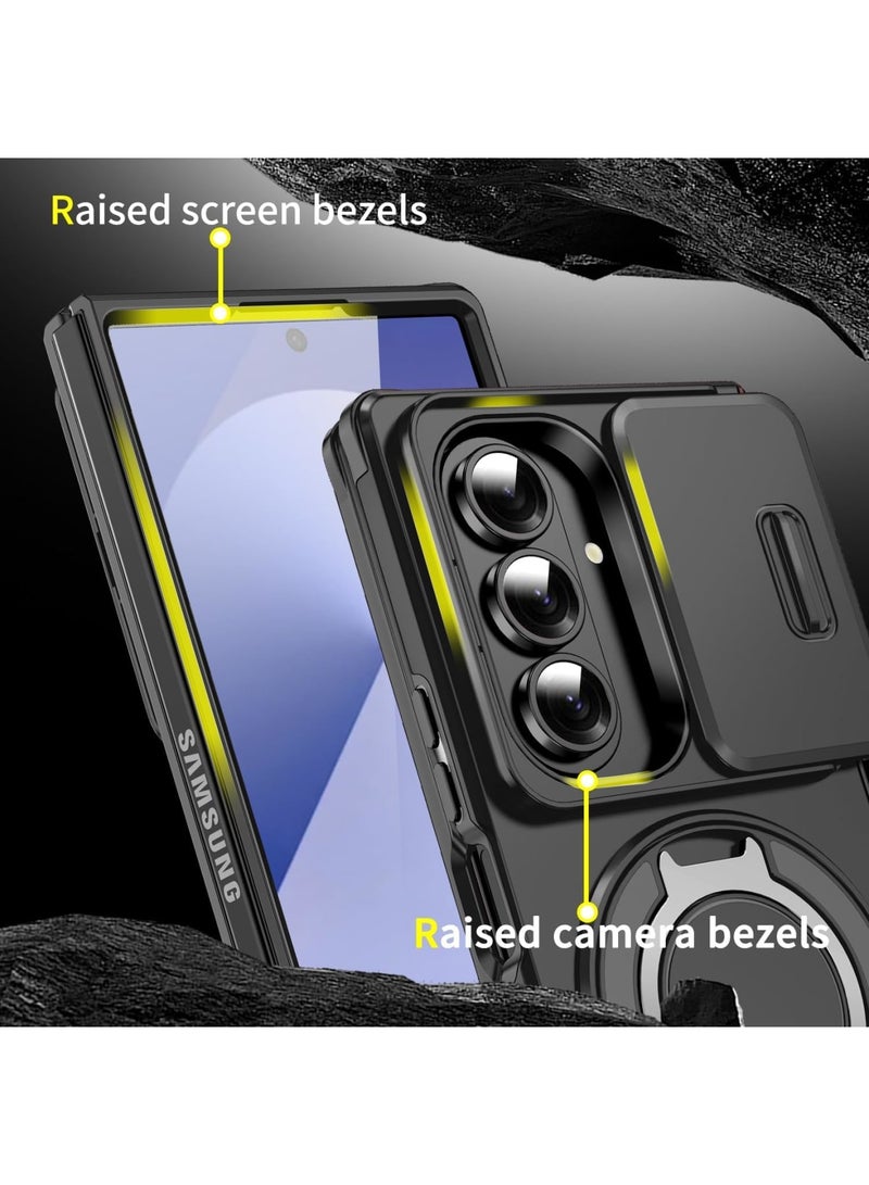 Barakah Samsung Galaxy Z Fold7 Case, Heavy Duty Shockproof Cover with Slide Camera Protection, Military Grade Drop Resistant with 360° Rotating Kickstand, Full Body Armor Case for Galaxy Z Fold 7, Black - Image 5