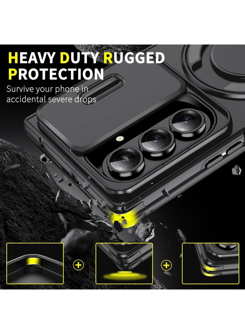 Barakah Samsung Galaxy Z Fold7 Case, Heavy Duty Shockproof Cover with Slide Camera Protection, Military Grade Drop Resistant with 360° Rotating Kickstand, Full Body Armor Case for Galaxy Z Fold 7, Black - Image 2