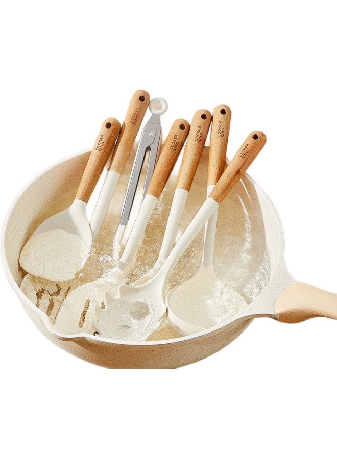COOKER KING Chuidahuang Silicone Soup Ladle, Wooden Handle Non-Stick Soup Ladle For Hot Pot, Heat-Resistant, White - Image 2