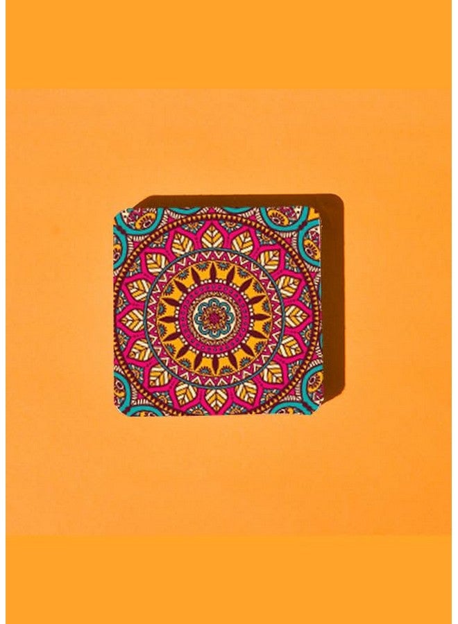 TAJNAN TAJNAN KALAKARI Art Checks Printed Coaster Set of 6 Beautiful Wooden Coasters Plastic Coating Designer Coaster Stand Set Fit for Tea Cups,Coffee Mugs & Glasses (Square&Designer 4x4 Inch) - Image 2