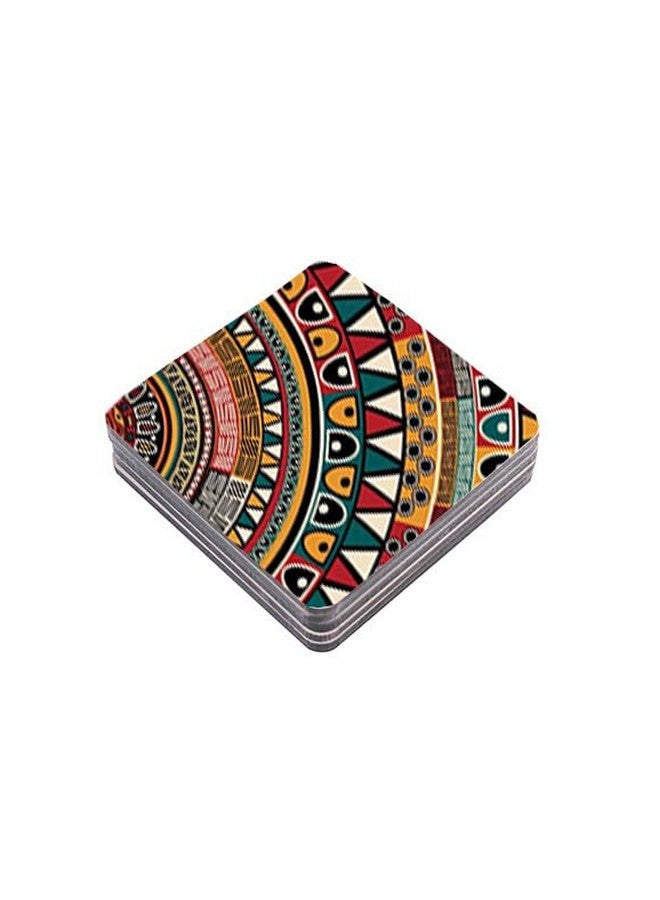 TAJNAN TAJNAN KALAKARI Art Checks Printed Coaster Set of 6 Beautiful Wooden Coasters Plastic Coating Designer Coaster Stand Set Fit for Tea Cups,Coffee Mugs & Glasses (Square&Designer 4x4 Inch) - Image 3