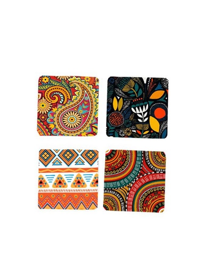 TAJNAN TAJNAN KALAKARI Art Checks Printed Coaster Set of 6 Beautiful Wooden Coasters Plastic Coating Designer Coaster Stand Set Fit for Tea Cups,Coffee Mugs & Glasses (Square&Designer 4x4 Inch) - Image 4