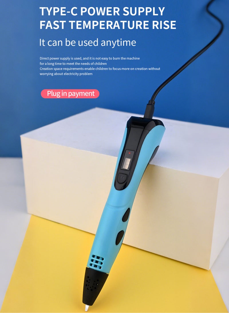 Jourvent Third Generation 3D Pen, 3D Printing Pen Set, Suitable for Kids Adult Gifts, Adjustable Temperature and Speed, for Graffiti, Painting, Model Making, with PLA Filament (Blue) - Image 4