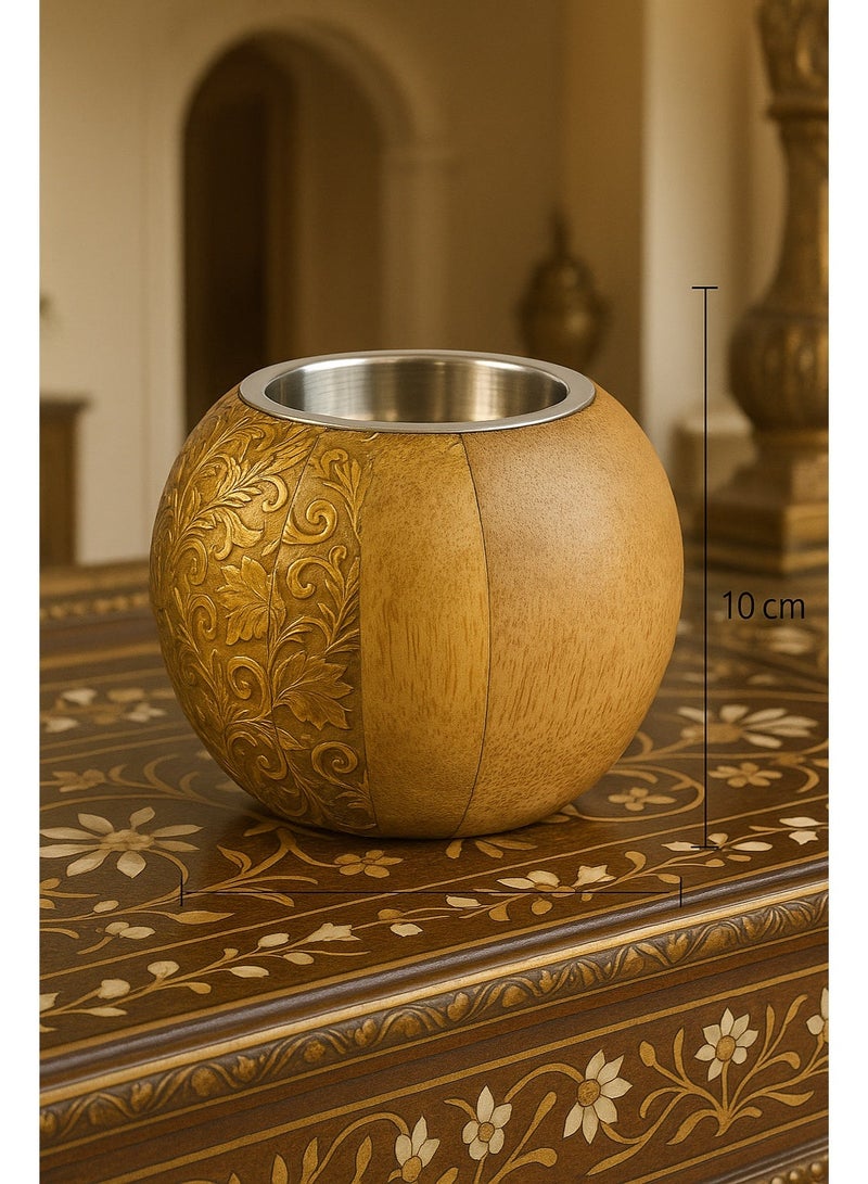 Roman Gifts موقد بخور دائري خشبي ومزخرف بالنحاس الفاخر - Image 3