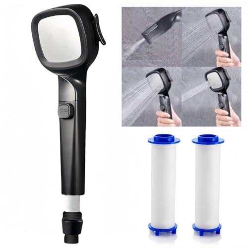 Sunkizzrs® Hand Shower for Bathroom 4-Function Shower Head with Filter Increase Water Pressure Handheld Showers （With 2 PP Filter Elements） (Black) - Image 1