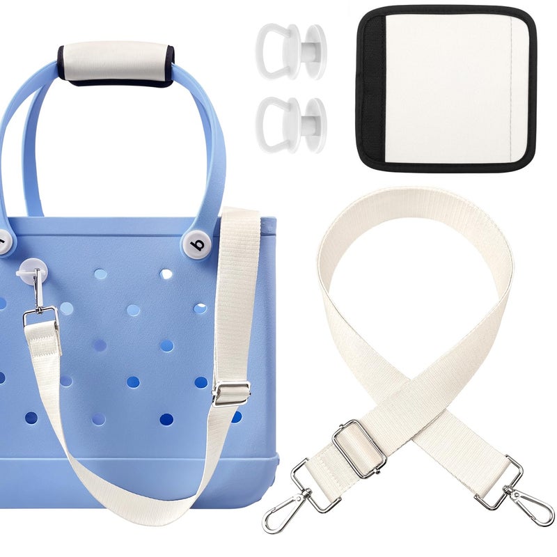 XYFuuee Strap Wrap for Bogg Bag Accessories, Adjustable Crossbody Shoulder Long Replacement Straps, Universal Beach Tote Bag Attachment with Neoprene Handle Cover Protector, Cream - Image 1