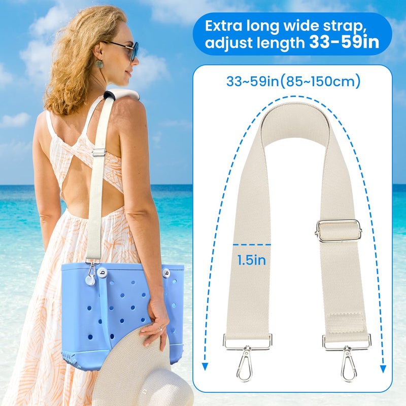 XYFuuee Strap Wrap for Bogg Bag Accessories, Adjustable Crossbody Shoulder Long Replacement Straps, Universal Beach Tote Bag Attachment with Neoprene Handle Cover Protector, Cream - Image 4