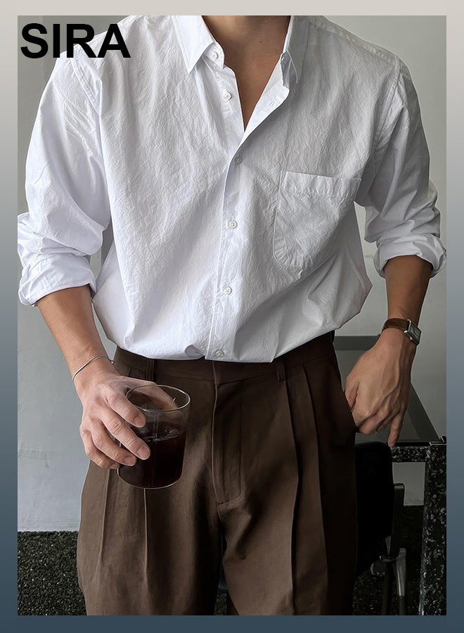 SIRA Men's White Linen Shirt - Breathable Long Sleeve Casual Shirt | Relaxed Fit | Soft & Lightweight | Perfect for Home, Travel & Outdoor (Linen Cotton Blend) - Image 1