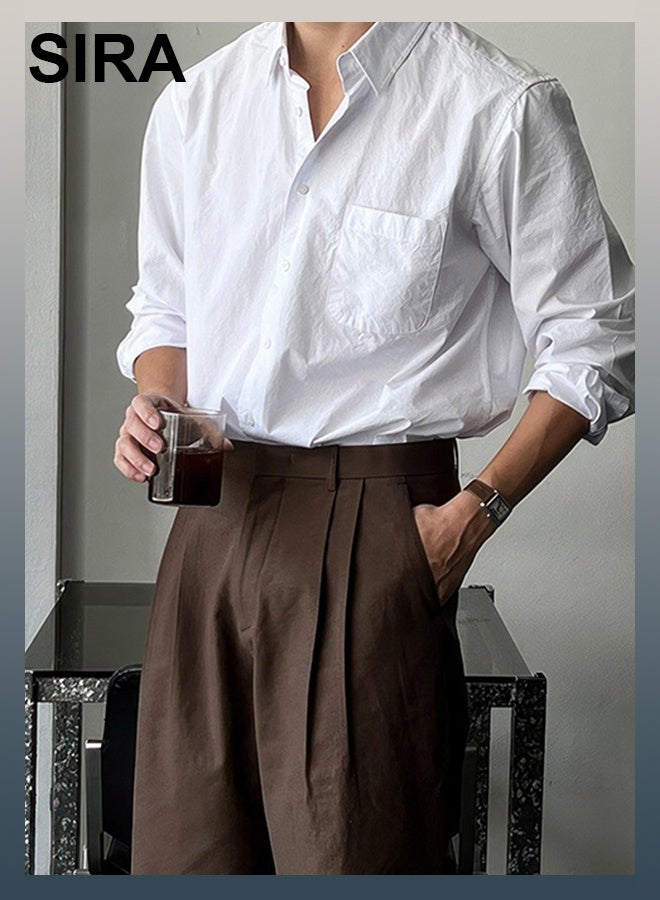 SIRA Men's White Linen Shirt - Breathable Long Sleeve Casual Shirt | Relaxed Fit | Soft & Lightweight | Perfect for Home, Travel & Outdoor (Linen Cotton Blend) - Image 2