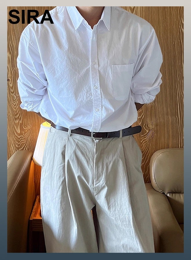 SIRA Men's White Linen Shirt - Breathable Long Sleeve Casual Shirt | Relaxed Fit | Soft & Lightweight | Perfect for Home, Travel & Outdoor (Linen Cotton Blend) - Image 3