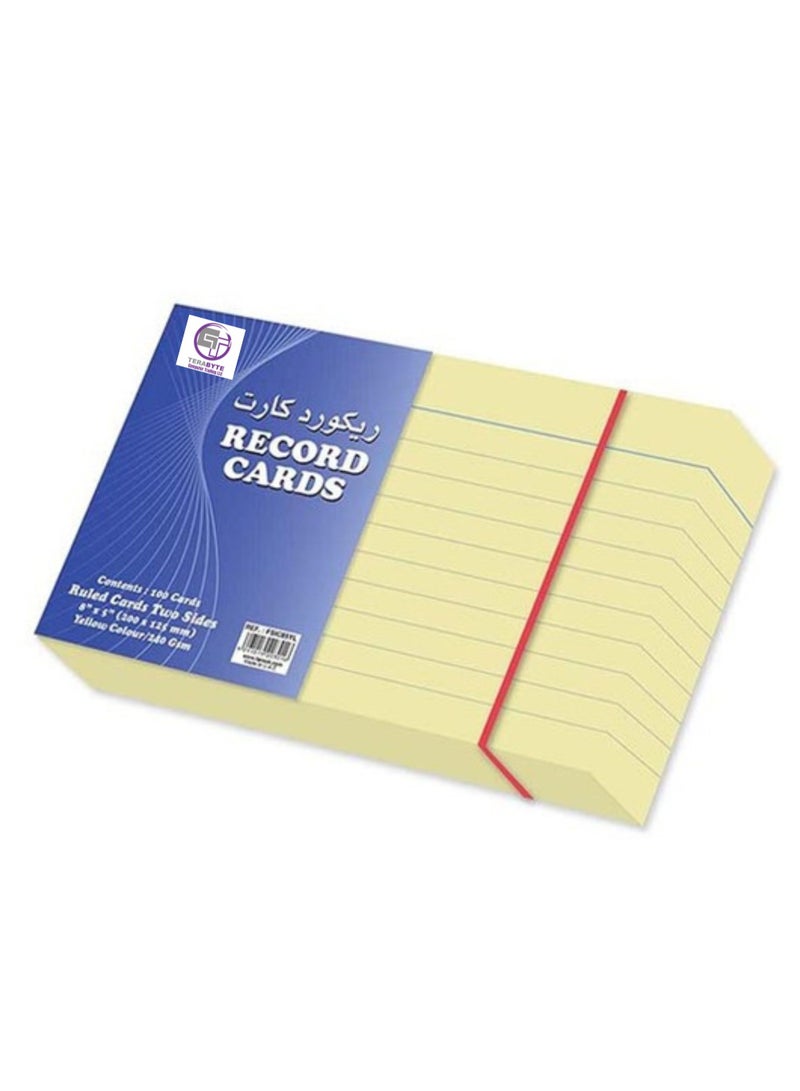 Terabyte Two Sides Ruled Record Card, 100-Cards, 200 x 125mm, 240 GSM, Yellow - Image 2