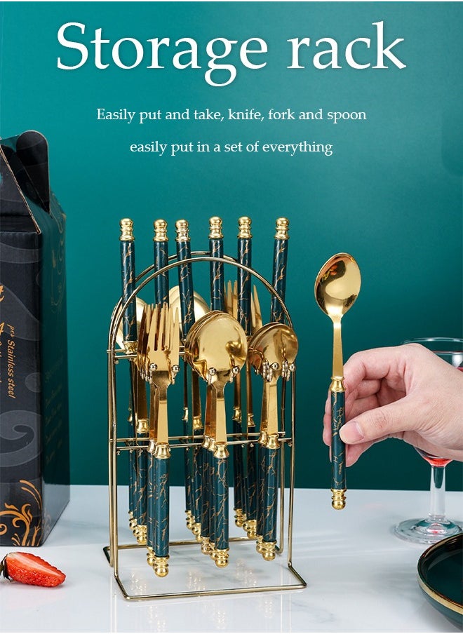 DUNISO 24 Pieces Of Stainless Steel Cutlery Set, Western Style Kitchen Utensil Set, Mirror Polished, With Knife, Fork, Spoon And Storage Rack, Suitable For Family Dining, Kitchen，Gatherings  - Image 4