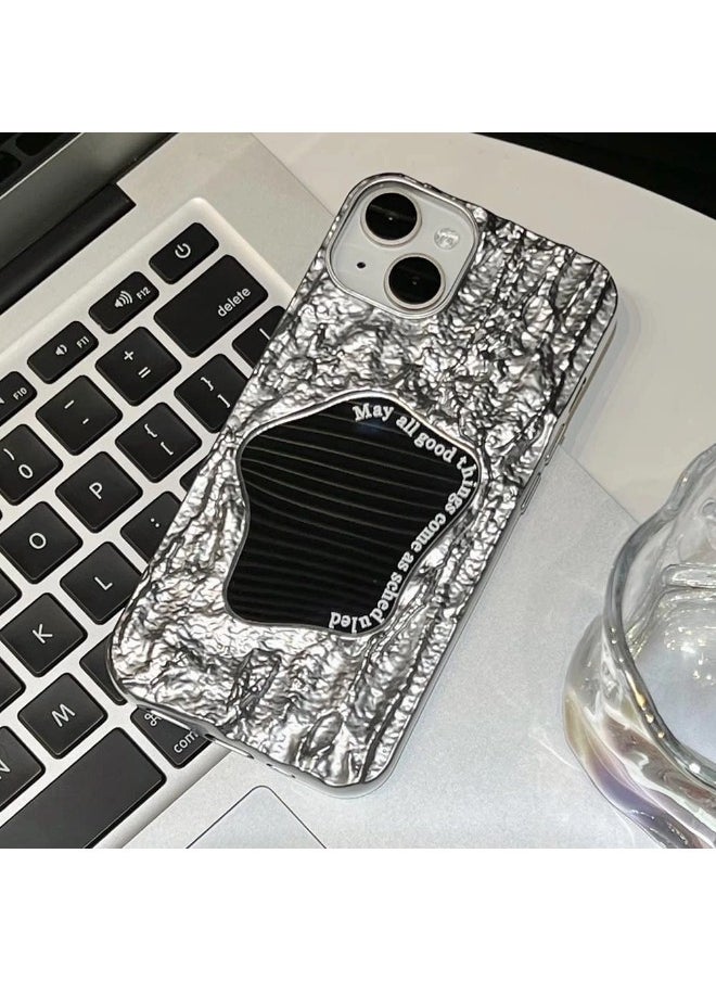 Rock Texture Phone Case for iPhone 16 Pro Max with Makeup Mirror