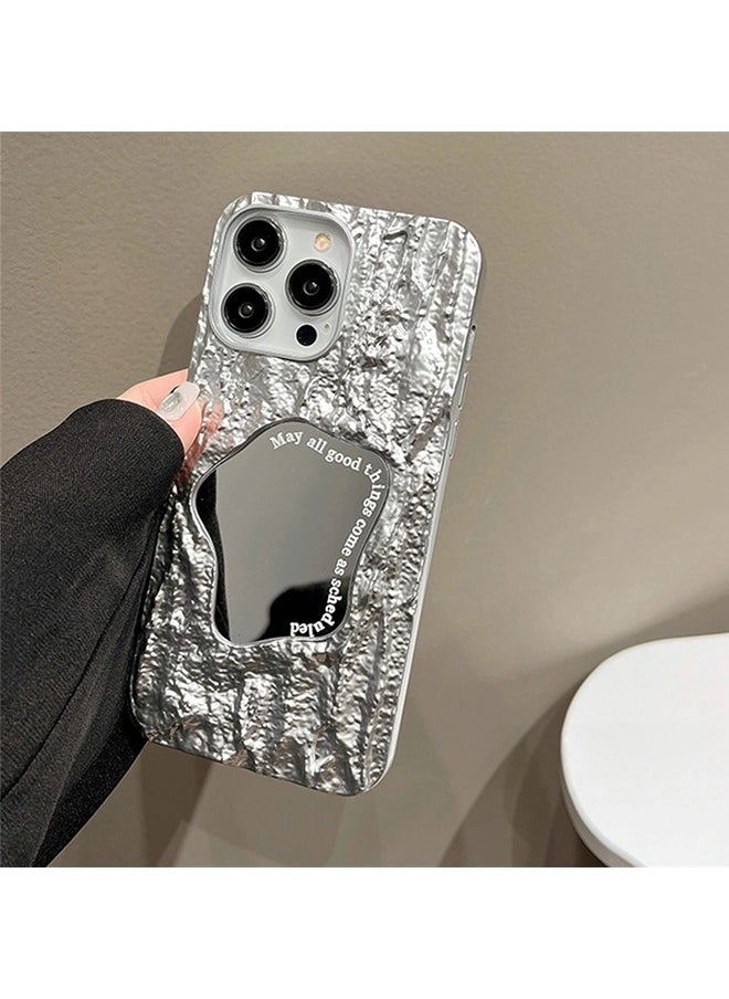 Rock Texture Phone Case for iPhone 16 Pro Max with Makeup Mirror