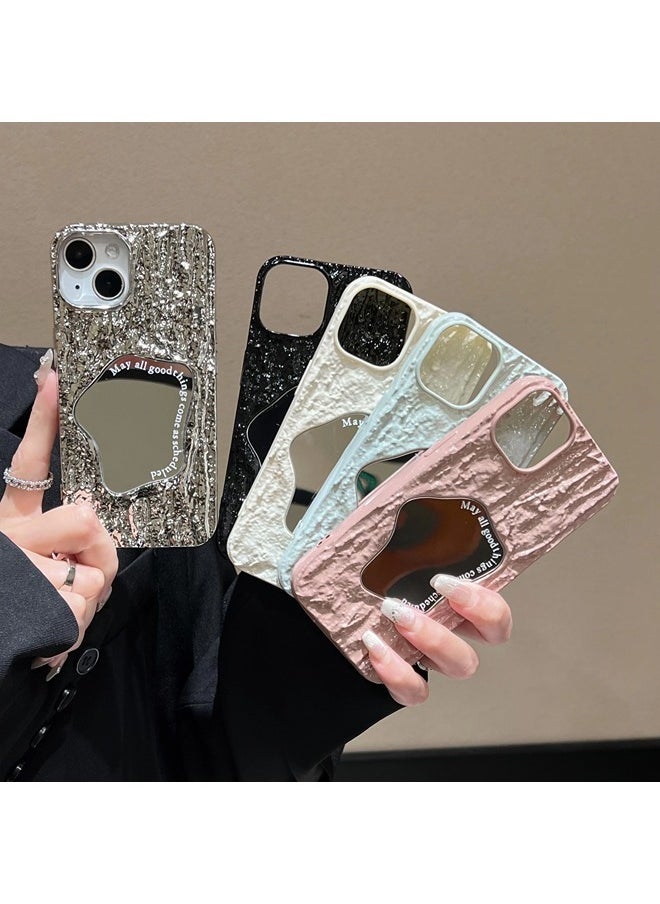 Rock Texture Phone Case for iPhone 16 Pro Max with Makeup Mirror