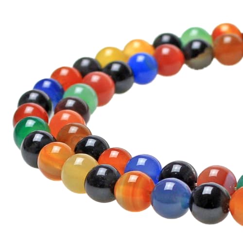 MJDCB Natural Stone Beads Colorful Agate Round Loose Beads for DIY Necklace Bracelat Jewelry Making (10mm) - Image 1