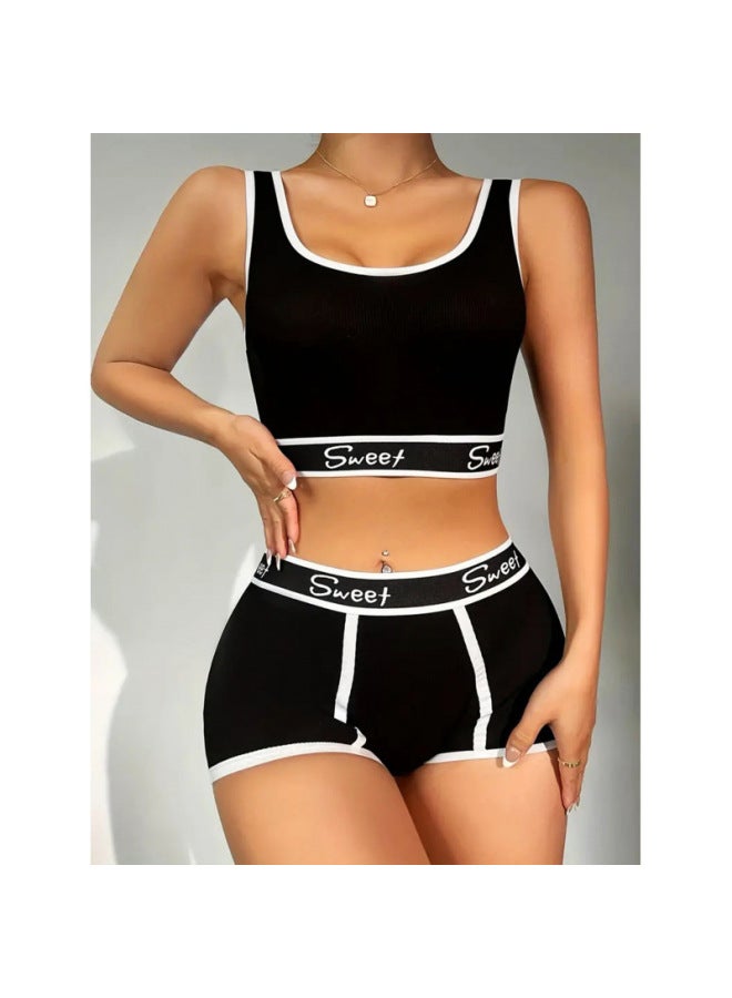 European And American Sports Underwear Women's Fitness Cotton Wide-brimmed Letter Sling Underwear Vest Suit