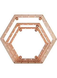 MyGift Copper Floating Hexagon Shelves, Hexagonal Copper-Tone Wire Wall-Mounted Hanging Shelf, Set Of 3  - Image 5