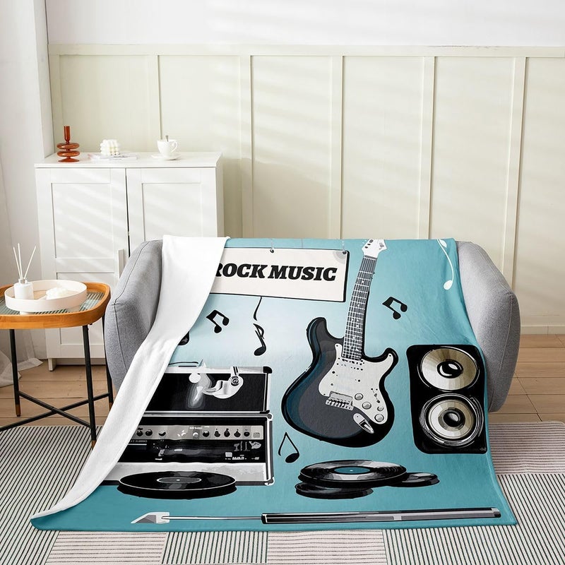 Guitar All Season,Bed Blanket Rock Music Flannel Fleece Blanket Musical Guitar Instruments Plush Throw Blanket, for Kids Adults Popstar Party Blue Ultra Soft Room Decor Throw 50"x60" - Image 3