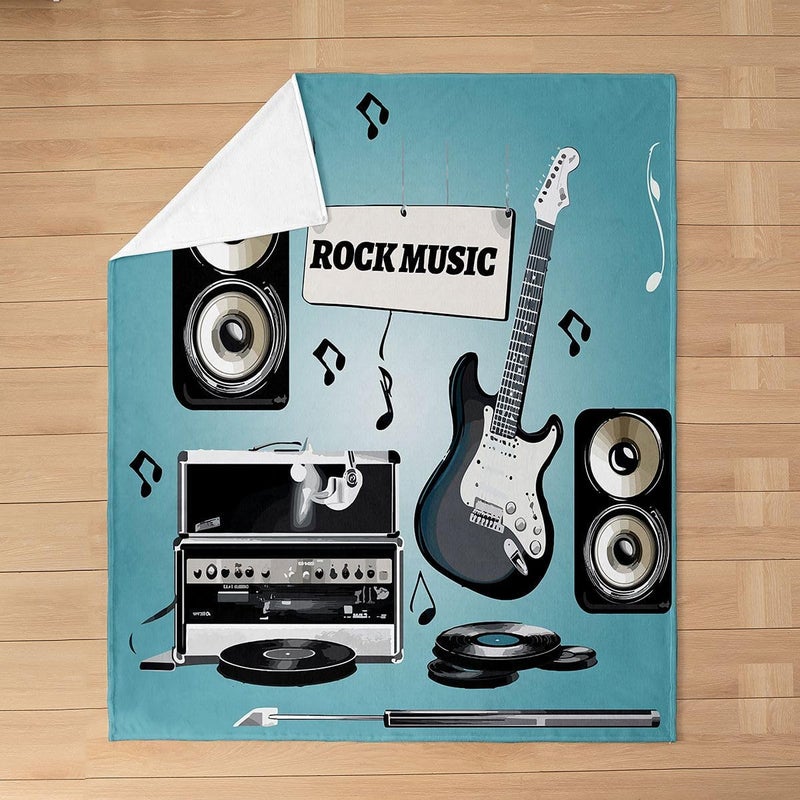 Guitar All Season,Bed Blanket Rock Music Flannel Fleece Blanket Musical Guitar Instruments Plush Throw Blanket, for Kids Adults Popstar Party Blue Ultra Soft Room Decor Throw 50"x60" - Image 2