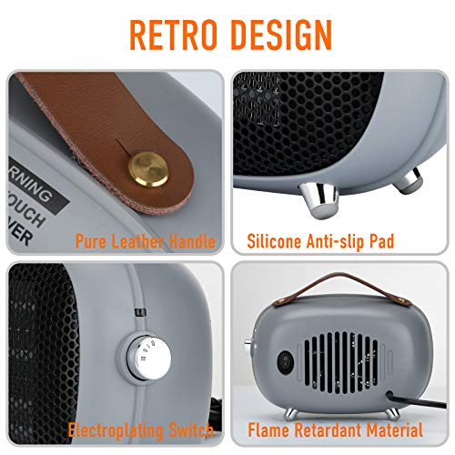 Teioe Space Heater, Teioe Mini Electric Space Heater 800W/400W, Small PTC Ceramic Heater with Tip-Over and Overheat Protection, 3 Operating Modes, Space Heaters for Office, Bedroom and Under Desk (GREY) - Image 5