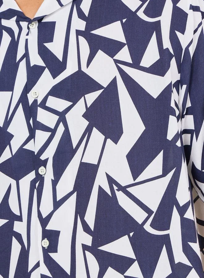 ستايلي Abstract Print Resort Collar Relaxed Fit Shirt