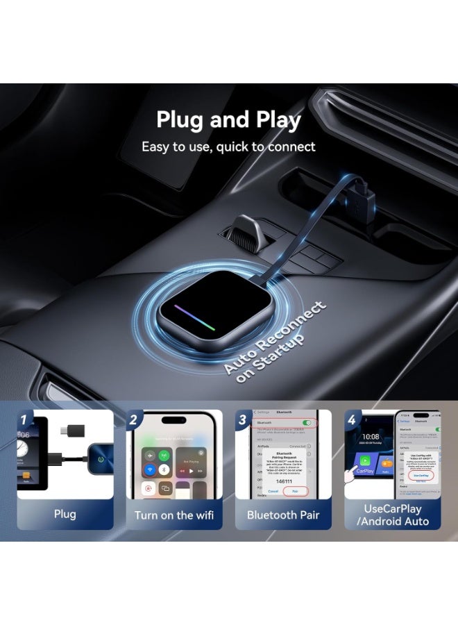 محول CarPlay لاسلكي لأجهزة iPhone وAndroid، يحول المحول السلكي إلى محول CarPlay لاسلكي، التوصيل والتشغيل، تحكم مستقر في السيارة مع زمن انتقال منخفض للسيارات المزودة بنظام CarPlay مدمج - Image 5