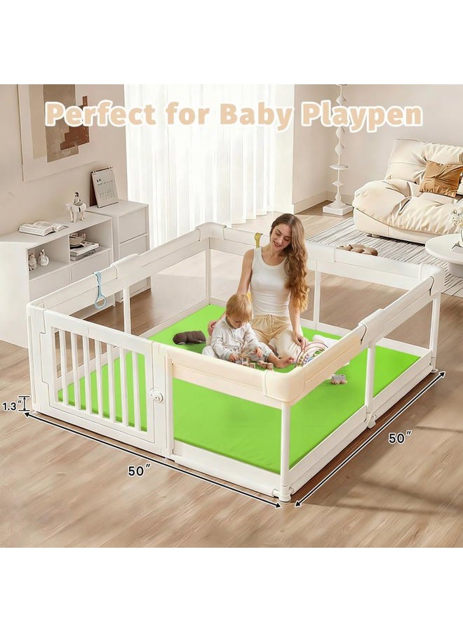 ILPEOD Waterproof Baby Play Mat for Floor 1.3" Thick Memory Foam 50 * 50 Cushion Playpen Playmat Tummy Time Crawling Mat Nursery Rug Pad Mattress Create Soft & Saferea for Infants,Toddler,Kids,Green - Image 2