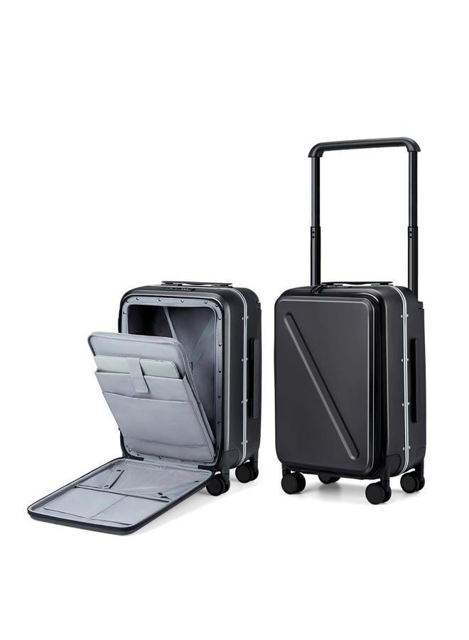 MILADA حقائب سفر صلبة معتمدة من شركات الطيران، حقائب يد 22x14x9، حقيبة سفر مع عجلات 20 بوصة، حقيبة سفر للنساء والرجال، سوداء - Image 1