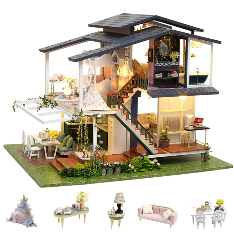 Flever Dollhouse Miniature DIY House Kit Creative Room with Furniture for Romantic Artwork Gift Monet Garden - Image 2