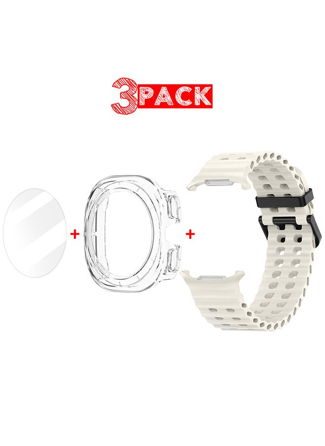 CATANES (for Samsung Galaxy Watch 7 Ultra) 3 Packs Silicone Band, Case and Screen Protector, Soft Ocean Silicone Sport Strap Replacement Accessory  - Image 1