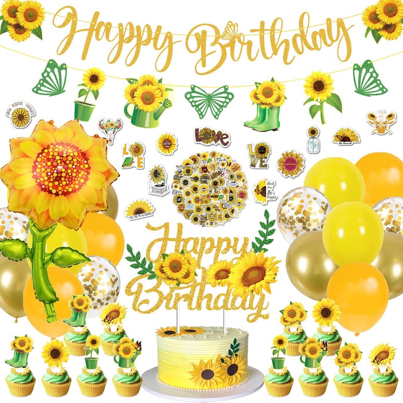 JCOOS Sunflower Party Decorations Sunflower Birthday Party Decorations Include Balloons Banner Cake Toppers Stickers Sunflower Birthday Decorations for Women and Girls - Image 2