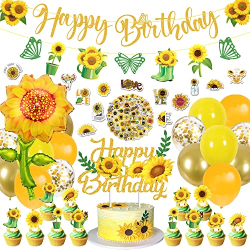 JCOOS Sunflower Party Decorations Sunflower Birthday Party Decorations Include Balloons Banner Cake Toppers Stickers Sunflower Birthday Decorations for Women and Girls - Image 1