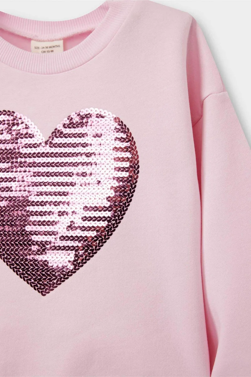 ديفاكتو Baby Girl Crew Neck Printed 2 Piece Sweatshirt