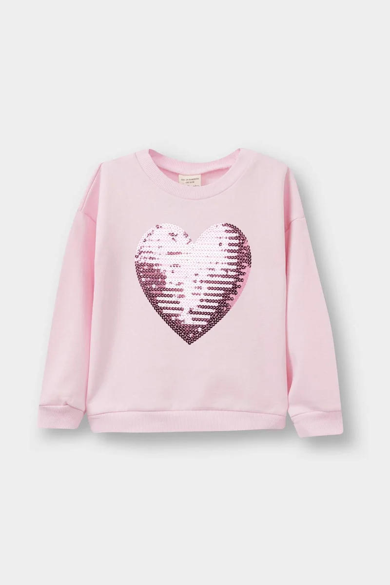 ديفاكتو Baby Girl Crew Neck Printed 2 Piece Sweatshirt