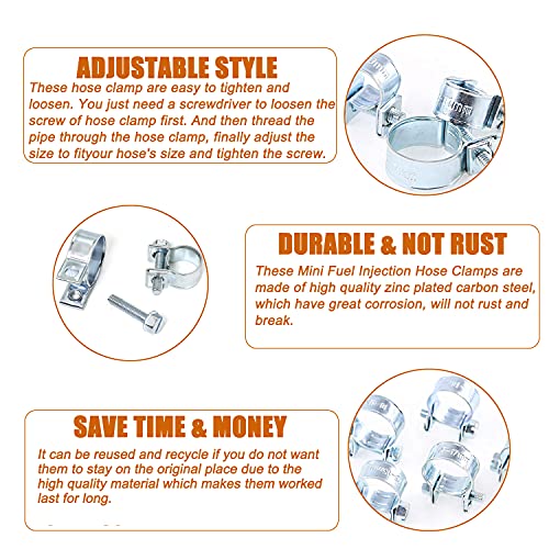 ISPINNER 12pcs 14-16mm Mini Fuel Injection Hose Clamps, Zinc Plated Steel Adjustable Pipe Hose Clip Tube Clamps (9/16" - 5/8" Dia) - Image 3