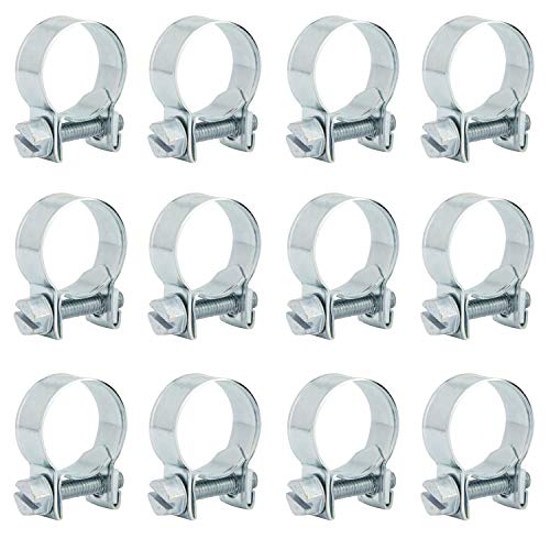 ISPINNER 12pcs 14-16mm Mini Fuel Injection Hose Clamps, Zinc Plated Steel Adjustable Pipe Hose Clip Tube Clamps (9/16" - 5/8" Dia) - Image 1