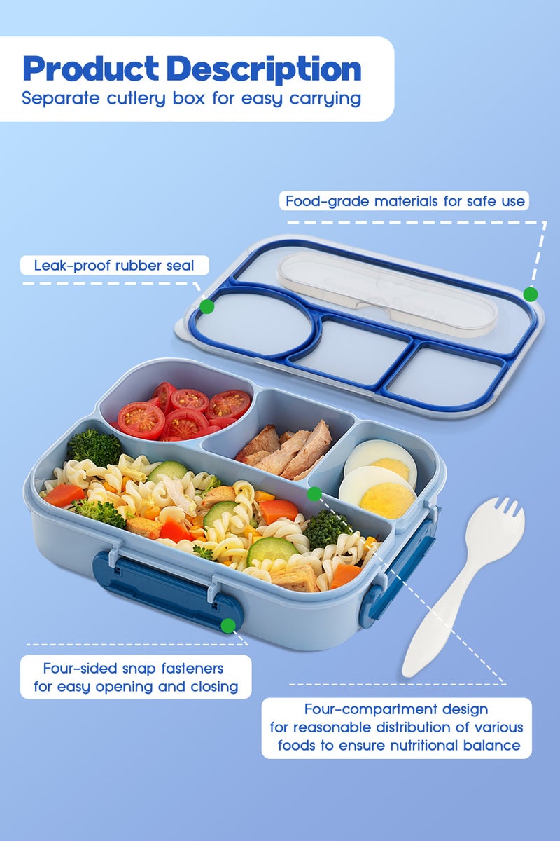 Necomi Children's Lunch Box, Children's School Lunch Box, 4-Compartment Lunch Box, Shatterproof and Leakproof, Dishwasher Safe(Blue)  - Image 3