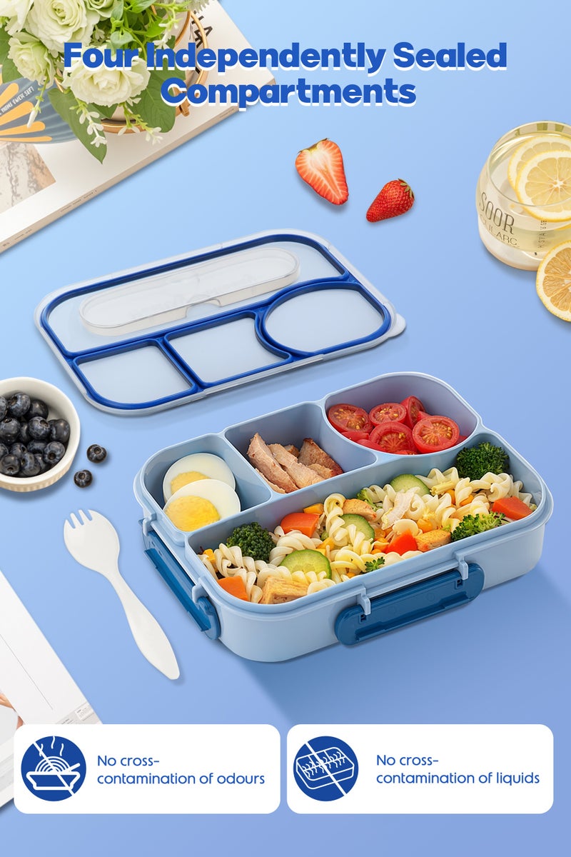 Necomi Children's Lunch Box, Children's School Lunch Box, 4-Compartment Lunch Box, Shatterproof and Leakproof, Dishwasher Safe(Blue)  - Image 2